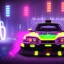 Placeholder: shiba inu driving tokyo drift car with neon ligths