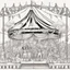 Placeholder: Coloring book page:: Circus: A whimsical illustration of a circus tent with acrobats, clowns, and a ringmaster:: high detail adult coloring book page thin black lines white background, 1 bit line art coloring book, only draw outlines, crisp, thick outlines, use up the entire screen, outline art, storybook illustration –no noise, book, logo, page, letters, words, markers, grayscale, –no black background –ar 3:4 –v 4