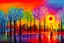 Placeholder: City, sunset, trees, retrowave influence, impressionism painting