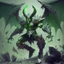 Placeholder: demoniode armadura verde con negroy alas lanzando una roca enorme