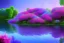 Placeholder: monde en fleurs, blue lake, flower tree-houses, concept art, crépuscule , fuksia bleu oranger, vibrant Color, réaliste, riviere bleu, tree-house bougainvillier, roses