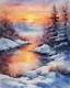 Placeholder: Snowy winter sunset watercolor painting, fabriano cardboard, texture, Thick branches, Bob Ross style, beautiful watercolor painting style, detailed watercolor painting, high detailed watercolor painting, high quality, 4k