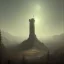 Placeholder: franz frazetta style, tower on hill, amon hen, clear day, forest in the distance