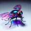 Placeholder: colorful giant blow fly that built with cosmic holographic glass, bright and fancy. palette: purple, pink, blue