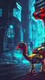 Placeholder: CHICKEN robot, sci-fi, cyberpunk, full body, ultra realistic, virtual reality, cyberpunk city and colors