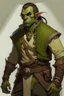 Placeholder: half orc twenty something man wearing rogue clothing, mischievous