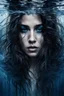 Placeholder: matte painting of a woman's face under of the water, close-up, sad, peaceful, beautiful, long messy hair, minimal colors, black, white, blue and silver, paint strokes, insanely detailed, detailed matte painting, deep colors, intricate detail, complementary colors, mystic, fog, shadows, dark mood, surreal style