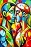 Placeholder: Cubist Painting, Digital Print, Picasso inspired art, Couples Decor, Lovers Gift, Wedding Gift, Colorful Wall Art, Better Half, Kiss Art