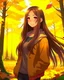 Placeholder: A young girl with long hair and autumn clothes in the autumn forest, beautiful portrait anime