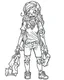 Placeholder: outline art for zombie girl coloring page, Japanese manga style, cartoon style, cute face, white background sketch style, full body is a must, only use outline, clean line art, no shadow, bold outline