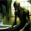 Placeholder: by frank miller, by Dave mcKean, realistic illustration of modern bathroom creepy translucent lovecraftian creature hiding inside the bathtub, sinister, ghost hunter found footage.