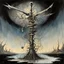 Placeholder: Surreal Caduceus in the backdrop of a black void, by Yves Tanguy, by Ralph Steadman, asymmetric surrealism, sharp focus, nightmarish, dreamy colors, double helix effect, weirdcore