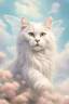 Placeholder: fantasy. a big happy cat with soft fluffy colored fur and translucent wings like a butterfly flies across a realistic sky. clear details.