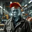 Placeholder: an very sad transparent glas man with working clothes, in a factory, nobody cares about the empty glas man, that is why he is so sad :( , he had worked 30 years in the factory and never had a salary increase, tears in his eyes, the working man is transparent, everyone see through him