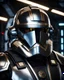 Placeholder: star wars bald male corellian pilot wearing pearlescent black and gunmetal grey First Order special forces heavy assault stealth commando armor and helmet with gold trim inside the jedi temple, hyperdetailed, dynamic lighting, hyperdetailed background, 8k resolution, volumetric lighting, light skin, fully symmetric details