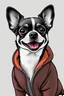 Placeholder: Need to draw a smiling dog breed chihuahua black and white color. In a jumpsuit. High quality image in 8k.