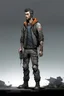 Placeholder: man, , full body, looking serious, comic book, post-apocalypse, grey background