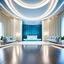 Placeholder: beautiful dance stage with no dancers in luxury modern hall dynamic lights, modern furniture light blue & cream theme