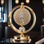 Placeholder: A magnificent golden and silver heart-shaped sign adorned with a stunning golden sphere encrusted with sparkling diamond clusters at its center, elegantly spinning in position.