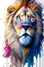 Placeholder: "lion", clean design, art station, splash of colorful paint, contour, ((solid white background)), gazing into camera, hyperdetailed intricately detailed, unreal engine, fantastical, cinema lighting, intricate detail, splash screen, complementary colors, fantasy concept art, 8k resolution, DeviantArt masterpiece, watercolor, paint dripping