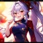 Placeholder: Clear focus, 8k, high quality, detailed, beautiful lighting, girl, vibrant colors, white long hair, vibrant red eyes, messy hair, ponytail, chinese clothes, laughing, angry,