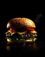 Placeholder: Hamburger on black background. Aesthetic Food Photography. HD. Glowing. 3d style