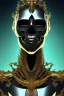 Placeholder: black African alien, cracks in the head, wicked, Asian eyes, crown, blood, 8k, finely detailed, photo realistic, Boris Vallejo style turquoise skull head gold dragon space alien rain skeleton silver helmet silver space suit spaceships