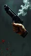 Placeholder: Bosch style painting , A 3D evil hand holding a gun up