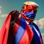 Placeholder: realistic image of donald trump as a mexican wrestling fighter posing outdoors, Mexican eyes wrestling mask, red and blue breeches, confederate flag cape, retro style, 80s, vibrant color, highly detailed, sky background, concept art, unreal engine 5, god rays, ray tracing, RTX, lumen lighting, ultra detail, volumetric lighting, 3d, finely drawn, high definition, high resolution.