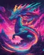 Placeholder: Dragon in a vibrant synthwave dreamscape, neon chaos swirling energetically around pixelated forms, a dynamic fusion of retro gaming nostalgia and futuristic abstraction