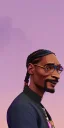 Placeholder: snoop dogg looking at the sky. On a pink street. buildings. Black Oversize sweatsuit.