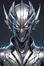 Placeholder: Logo silver skinned anime Dragman cyberpunk with dragon mask in his eyes full body