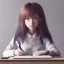 Placeholder: girl studying in room, anime style