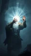 Placeholder: dwarven priest expert holding up a radiant Painite crystal rosette ball shooting radiant light through the fog