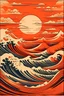 Placeholder: A poster for a Japanese restaurant in calm colors, a background of waves and orange