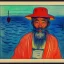 Placeholder: Portrait of OLd Japanese Fishermen,crane bird fishing , sunset with long beard, on boat wearing bucket hat, by edvard munch 8k