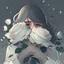 Placeholder: Pictures of a girl with a white background holding white roses covering her face Like from a cartoon movie, digital art, anime, 4k