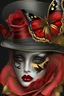 Placeholder: butterfly rose red and black with gold face and hat