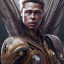 Placeholder: Brad pitt, male, rusty metal, feathers, Dryad, fae, sidhe, ominous, nature, plants, wildflower, facepaint, dnd character portrait, intricate, oil on canvas, masterpiece, expert, insanely detailed, 4k resolution, retroanime style, cute big circular reflective eyes, cinematic smooth, intricate detail , soft smooth lighting, soft pastel colors, painted Renaissance style