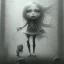 Placeholder: cute girl and litlle monster, Style John Kenn Mortensen,