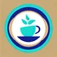 Placeholder: A circular logo with the name (ZAHA) designed for a cafe with the sun symbol and turquoise and indigo color and a coffee bean and a coffee cup at the bottom of the logo.