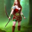 Placeholder: Halfling, woman, full body, red braid hair, adventurer, green eyes, magic