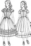 Placeholder: Outline art for coloring page OF 1945 MARY JANE DRESSES FOR GIRLS, coloring page, white background, Sketch style, only use outline, clean line art, white background, no shadows, no shading, no color, clear