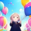 Placeholder: alone young anime child letting go of a balloon, looking up into the sky at the balloon