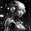 Placeholder: robot girl in a digital world, b&w monochrome, hi-res