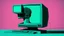 Placeholder: synth-wave, man no head, with monitor as head, iconic:1.8),