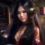 Placeholder: pretty face asia girl, dark long hair, wearing headphone, fantasy long blouse, playing turntables, sexy, full body, happy, enjoying, music, party, unreal engine, hyper realistic, detailed art, 8K resolution, cinematic lighting,