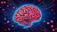 Placeholder: Comic style, bare pink human brain flying trough the universe, background galaxy's