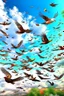 Placeholder: Generate an image of beautiful birds flying on the sky