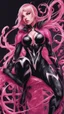 Placeholder: A close picture to Mix between gwenpool and symbiote, symbiote venom in background, pink and black custom, intricate details, highly detailedin in solo leveling shadow art style